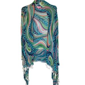 Lilly Pulitzer Lightweight Open Front Cardigan Sweater Cover-up Tassels S/M Blue
